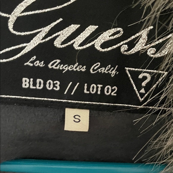 GUESS Black Faux Suede Jacket with Taupe Fur Trim - Picture 2 of 6